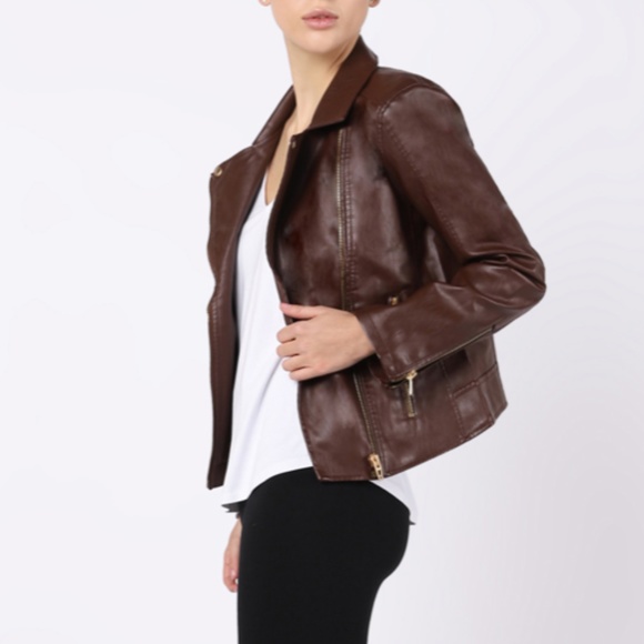 NWT Dex Plus Faux Leather Moto Jacket in Brick - Picture 6 of 16